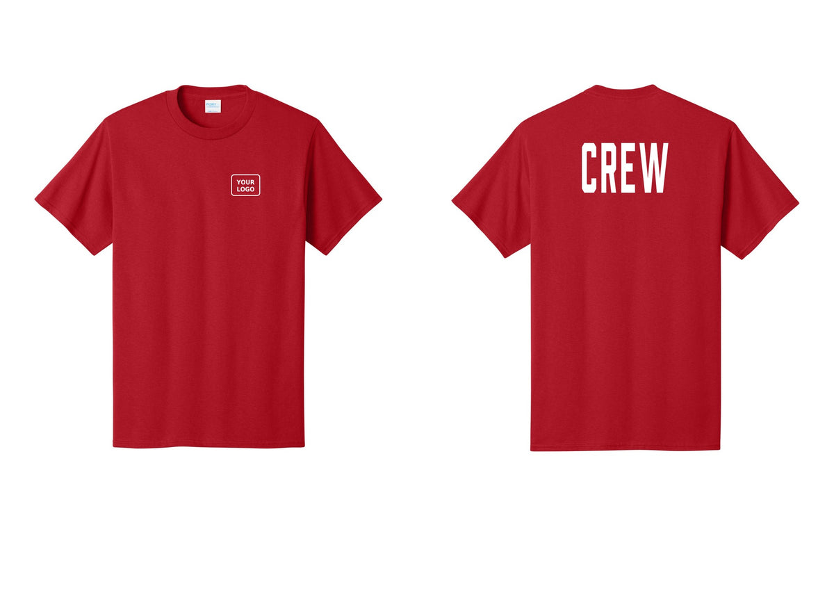 NYC Factory Custom Logo Crew T-Shirt, Condensed Lettering - Your Logo + Back - Red