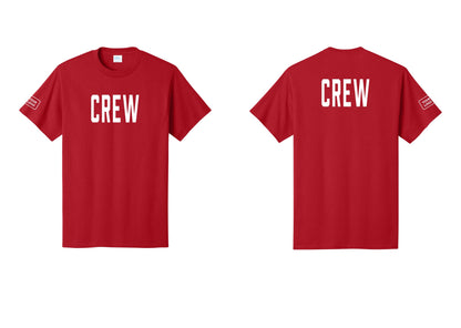 NYC Factory Custom Logo Crew T-Shirt, Condensed Lettering - Front + Back + Your Logo Sleeve - Red