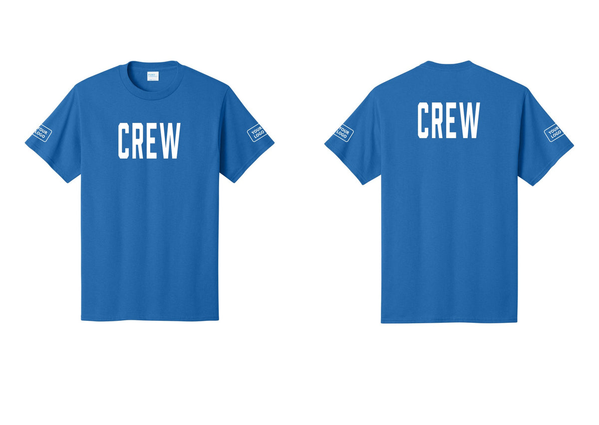 NYC Factory Custom Logo Crew T-Shirt, Condensed Lettering - Front + Back + Your Logo Sleeves - Royal