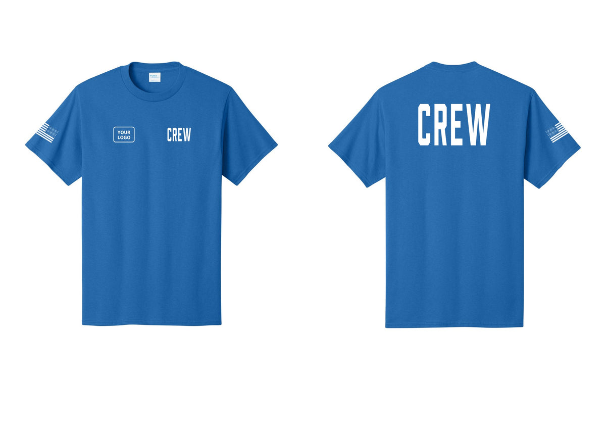 NYC Factory Custom Work Crew Uniform Tee with Your Logo (Classic) - CREW + Your Logo + Back + US Flag Sleeve - Royal