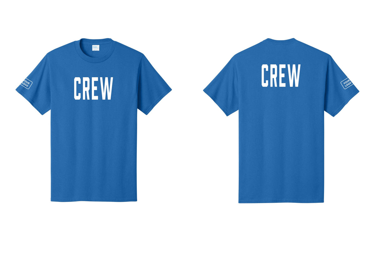 NYC Factory Custom Logo Crew T-Shirt, Condensed Lettering - Front + Back + Your Logo Sleeve - Royal