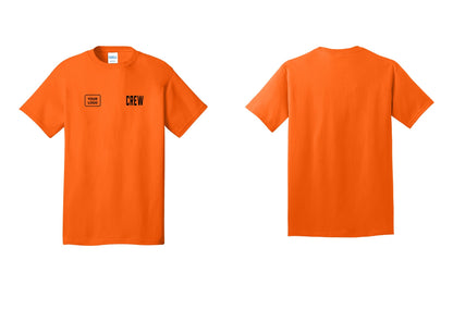 NYC Factory Custom Logo Crew T-Shirt, Condensed Lettering - CREW + Your Logo - Safety Orange