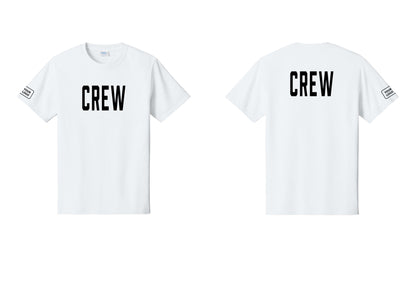 NYC Factory Custom Logo Crew T-Shirt, Condensed Lettering - Front + Back + Your Logo Sleeve - White