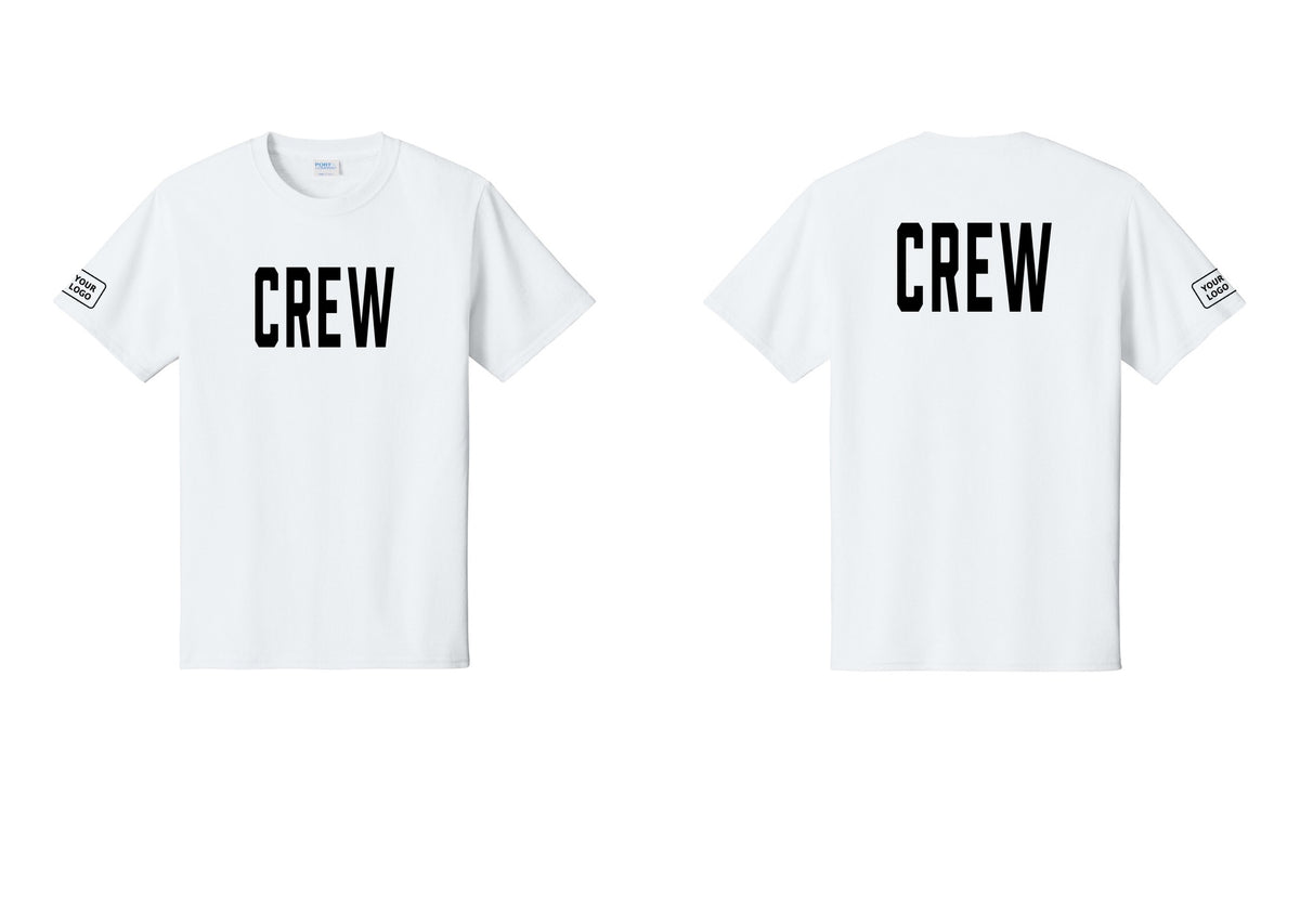 NYC Factory Custom Work Crew Uniform Tee with Your Logo (Classic) - Front + Back + Your Logo Sleeve - White