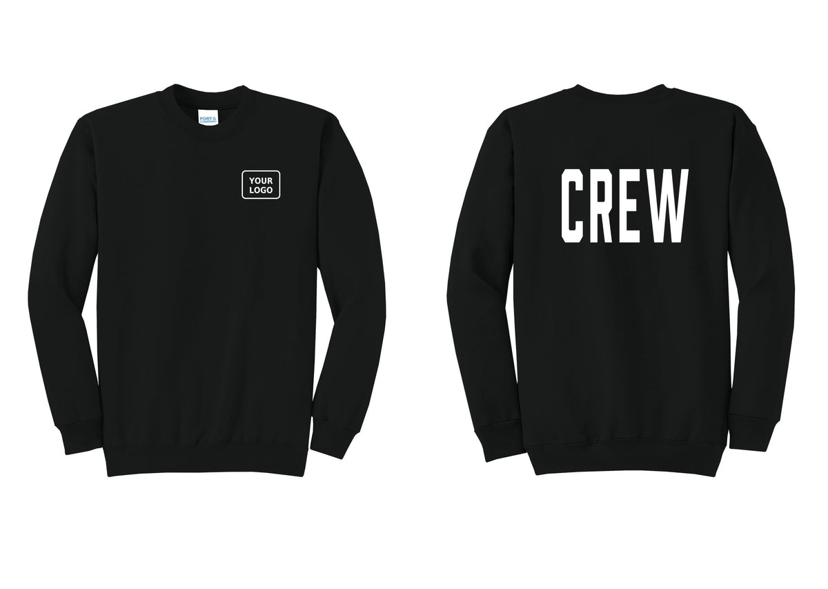 NYC Factory Custom Work Crew Uniform Cotton Fleece Crewneck Sweatshirt with Your Logo (Classic) - Your Logo + Back - Black