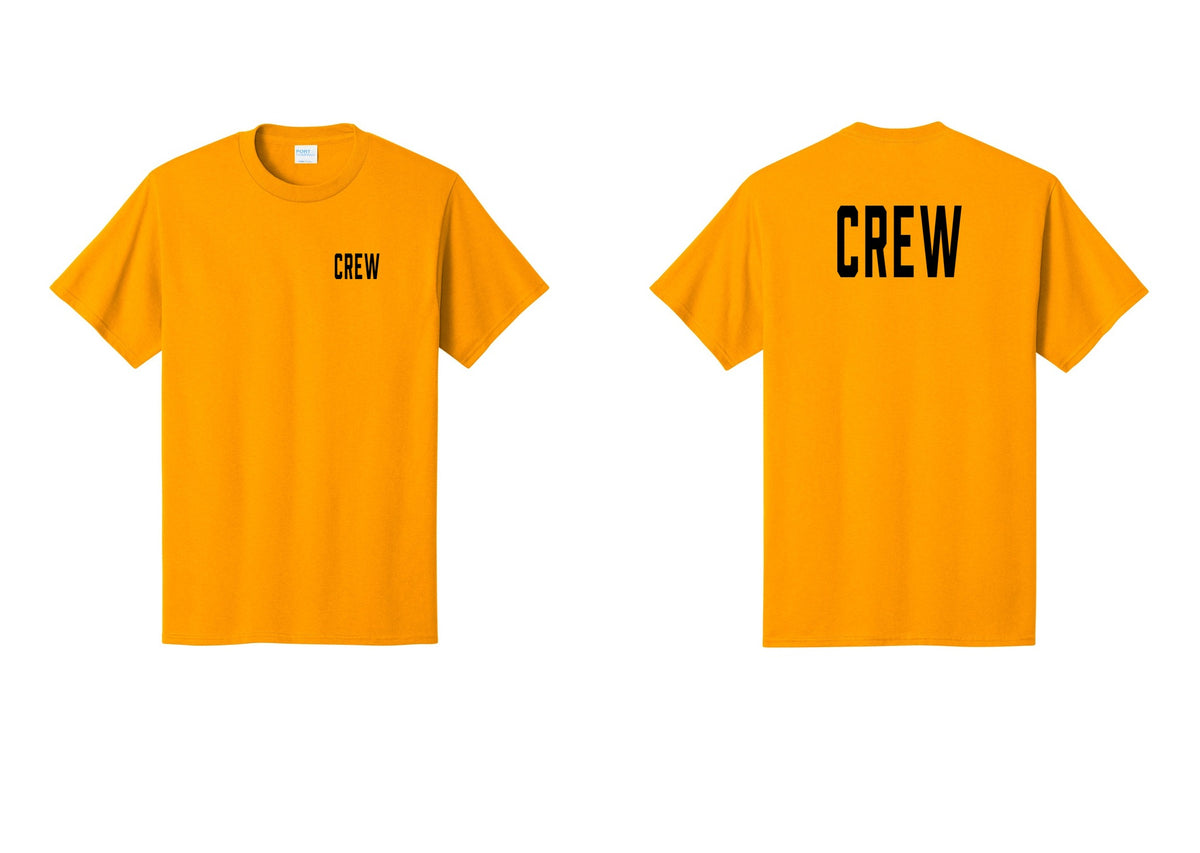 NYC Factory Crew T-Shirt, Condensed Lettering - Chest + Back - Gold
