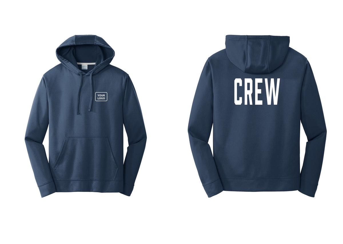 NYC Factory Custom Work Crew Uniform Performance Hooded Fleece Pullover Sweatshirt with Your Logo (Classic) - Your Logo + Back - Navy
