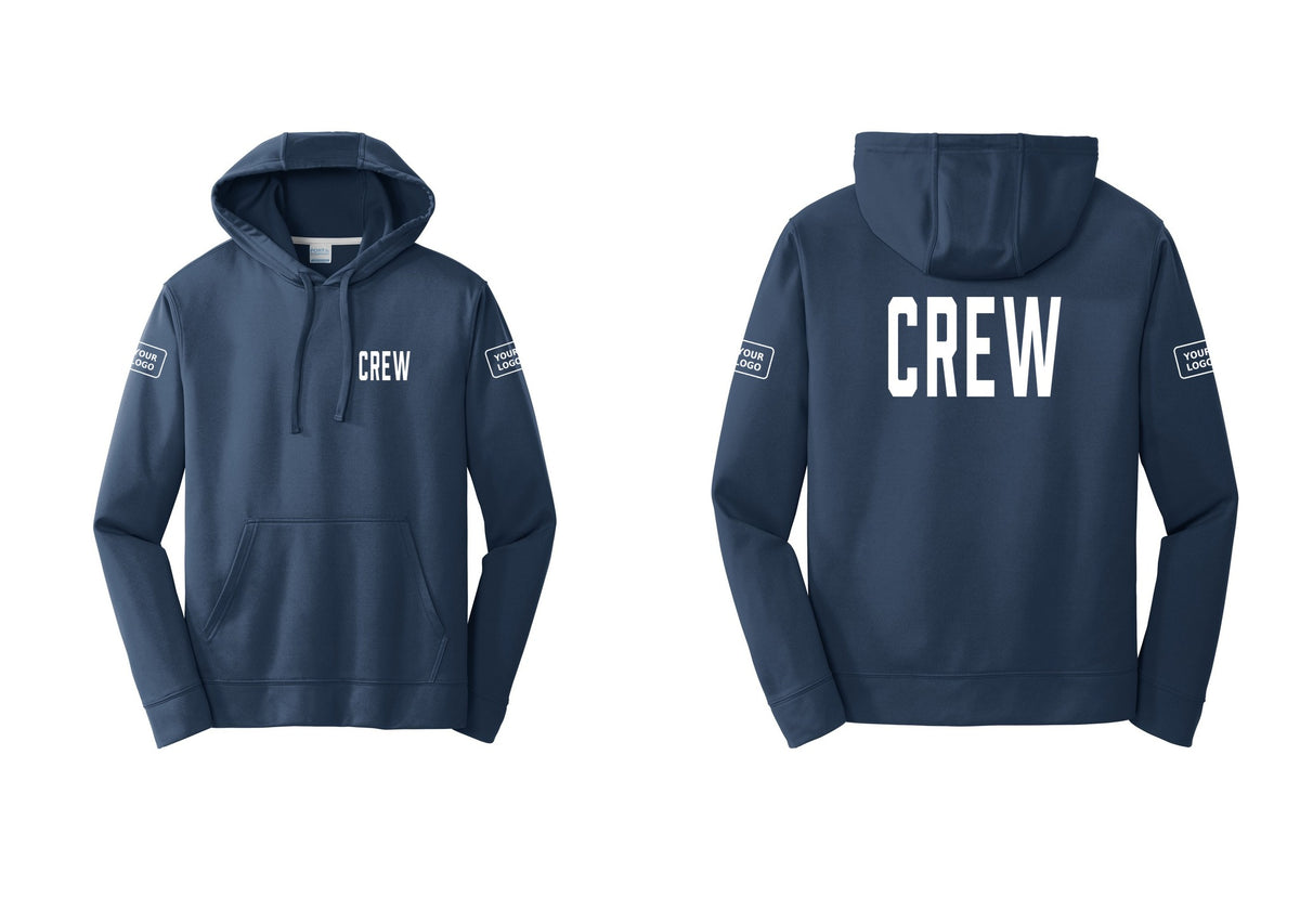 NYC Factory Custom Work Crew Uniform Performance Hooded Fleece Pullover Sweatshirt with Your Logo (Classic) - Chest + Back + Your Logo Sleeves - Navy