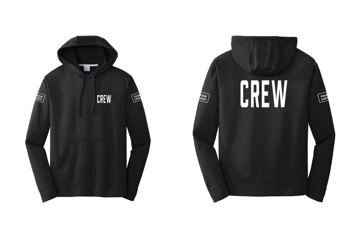 NYC Factory Custom Work Crew Uniform Performance Hooded Fleece Pullover Sweatshirt with Your Logo (Classic) - Chest + Back + Your Logo Sleeves - Black