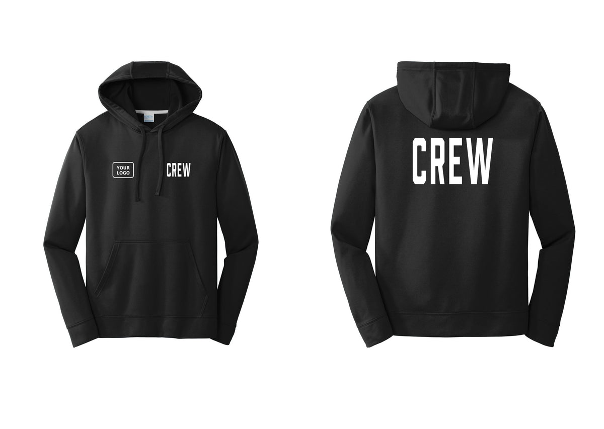 NYC Factory Custom Work Crew Uniform Performance Hooded Fleece Pullover Sweatshirt with Your Logo (Classic) - CREW + Your Logo + Back - Black