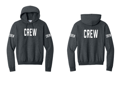 NYC Factory Crew Cotton Fleece Pullover Hoodie for Event Staff & Production Teams (Classic) - Front + Back + Crew Sleeves - Dark Heather Grey