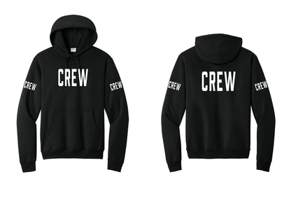 NYC Factory Crew Cotton Fleece Pullover Hoodie for Event Staff & Production Teams (Classic) - Front + Back + Crew Sleeves - Black