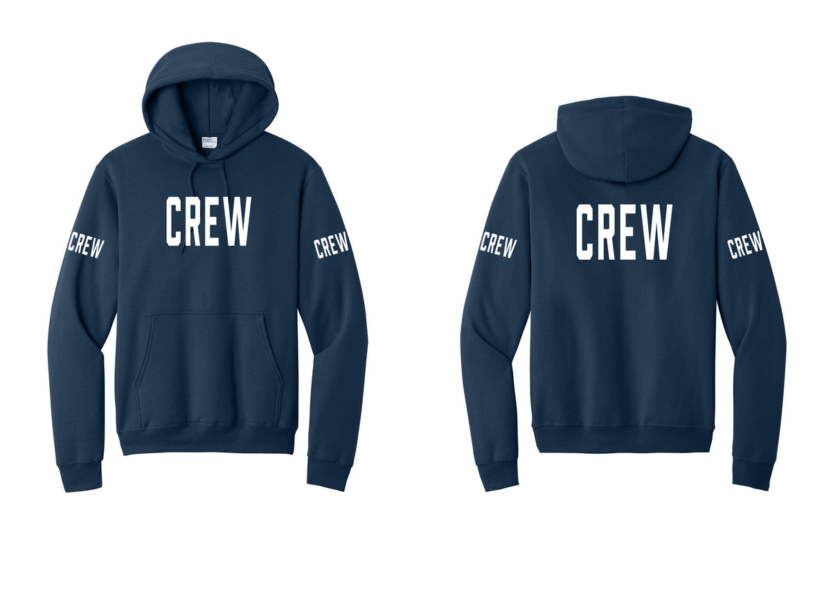 NYC Factory Crew Cotton Fleece Pullover Hoodie for Event Staff & Production Teams (Classic) - Front + Back + Crew Sleeves - Navy