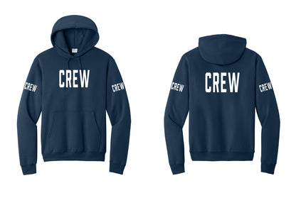 NYC Factory Crew Cotton Fleece Pullover Hoodie for Event Staff & Production Teams (Classic) - Front + Back + Crew Sleeves - Navy