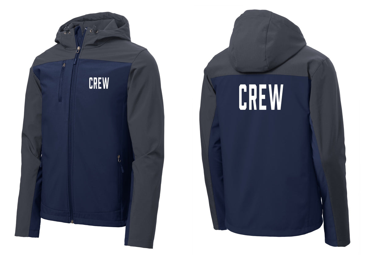 NYC Factory Crew Hooded Soft Shell Jacket for Event Staff & Production Teams (Classic) - Chest + Back - Dress Blue Navy / Battleship Grey