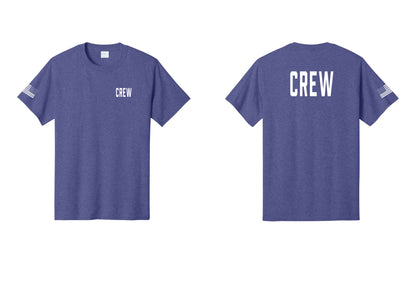 NYC Factory Crew T-Shirt, Condensed Lettering - Chest + Back + US Flag Sleeve - Heather Purple