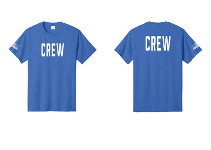 NYC Factory Crew T-Shirt for Event Staff & Production Teams (Classic) - Front + Back + US Flag Sleeve - Heather Royal