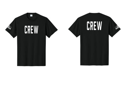 NYC Factory Crew T-Shirt for Event Staff & Production Teams (Classic) - Front + Back + US Flag Sleeve - Black