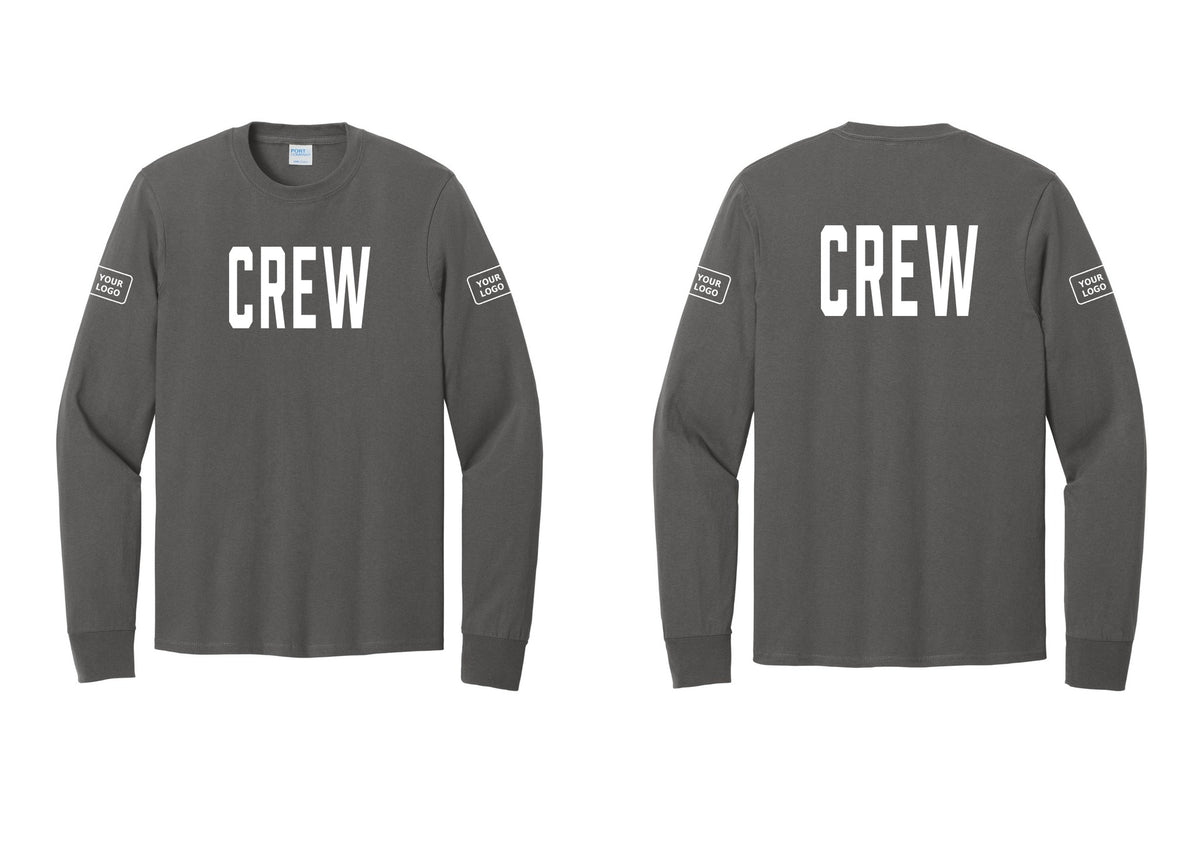 NYC Factory Custom Work Crew Uniform Cotton Long Sleeve Tee with Your Logo (Classic) - Front + Back + Your Logo Sleeves - Charcoal