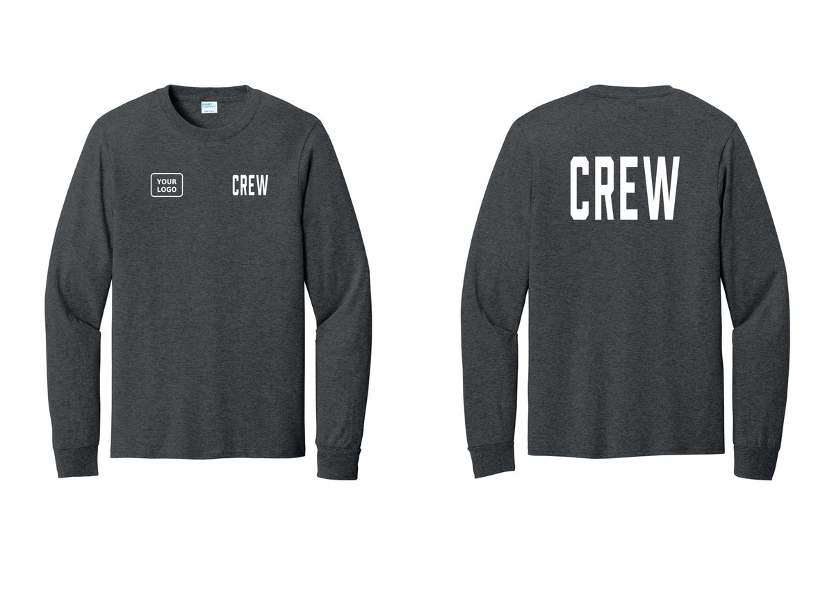 NYC Factory Custom Work Crew Uniform Cotton Long Sleeve Tee with Your Logo (Classic) - CREW + Your Logo + Back - Dark Heather Grey
