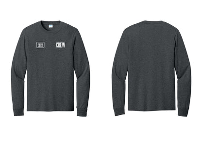 NYC Factory Custom Work Crew Uniform Cotton Long Sleeve Tee with Your Logo (Classic) - CREW + Your Logo - Dark Heather Grey