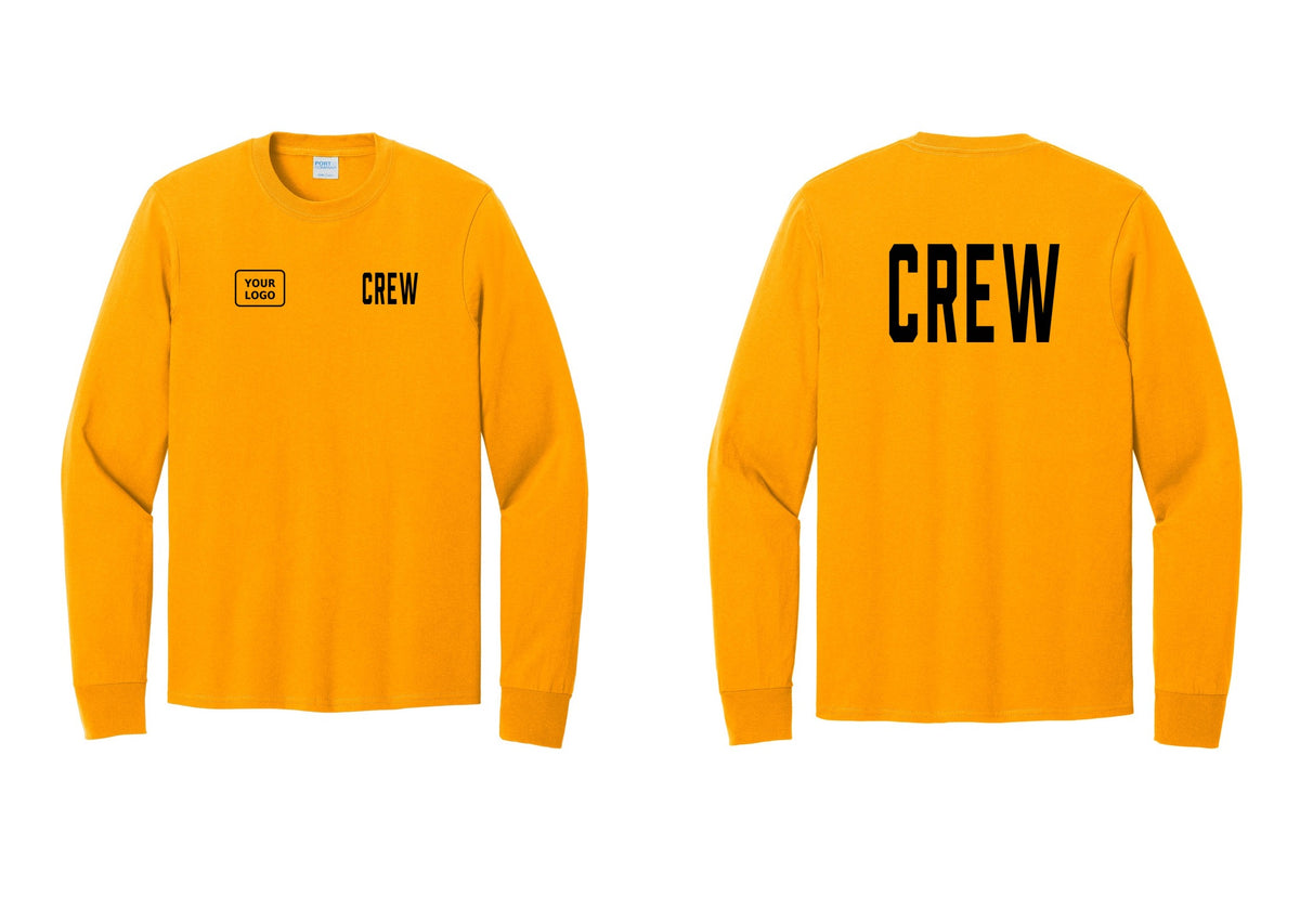 NYC Factory Custom Work Crew Uniform Cotton Long Sleeve Tee with Your Logo (Classic) - CREW + Your Logo + Back - Gold