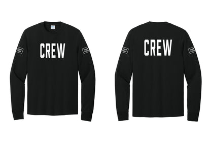 NYC Factory Custom Work Crew Uniform Cotton Long Sleeve Tee with Your Logo (Classic) - Front + Back + Your Logo Sleeves - Black