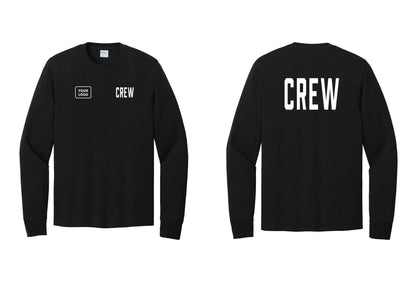 NYC Factory Custom Work Crew Uniform Cotton Long Sleeve Tee with Your Logo (Classic) - CREW + Your Logo + Back - Black