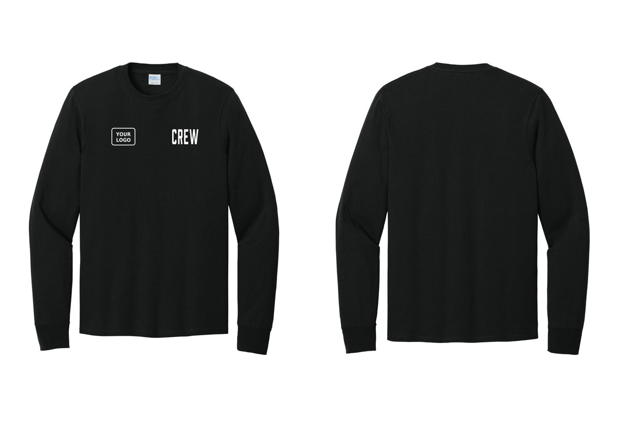 NYC Factory Custom Work Crew Uniform Cotton Long Sleeve Tee with Your Logo (Classic) - CREW + Your Logo - Black