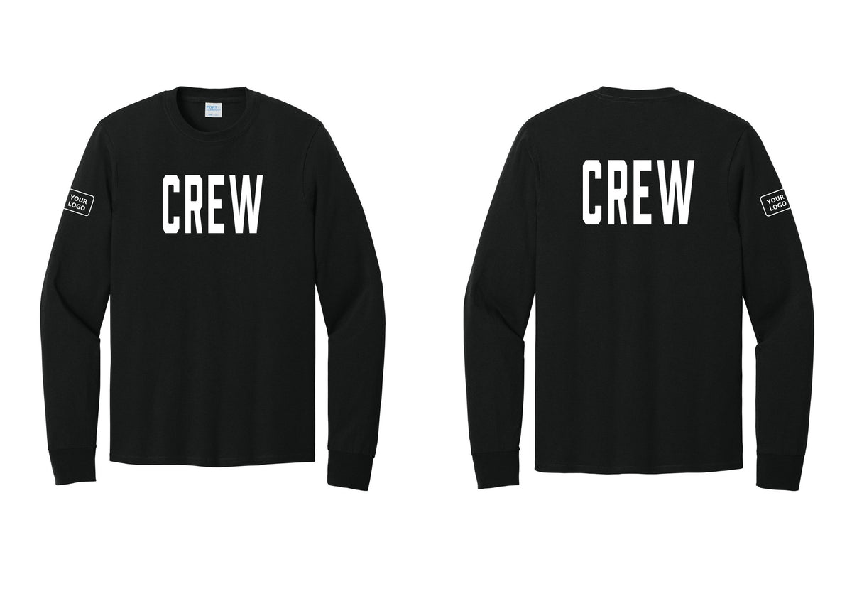 NYC Factory Custom Work Crew Uniform Cotton Long Sleeve Tee with Your Logo (Classic) - Front + Back + Your Logo Sleeve - Black
