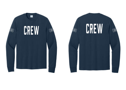 NYC Factory Custom Work Crew Uniform Cotton Long Sleeve Tee with Your Logo (Classic) - Front + Back + Your Logo Sleeves - Navy