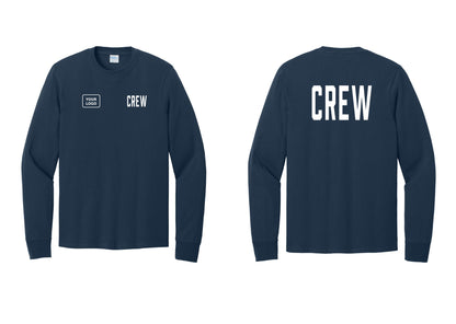 NYC Factory Custom Work Crew Uniform Cotton Long Sleeve Tee with Your Logo (Classic) - CREW + Your Logo + Back - Navy