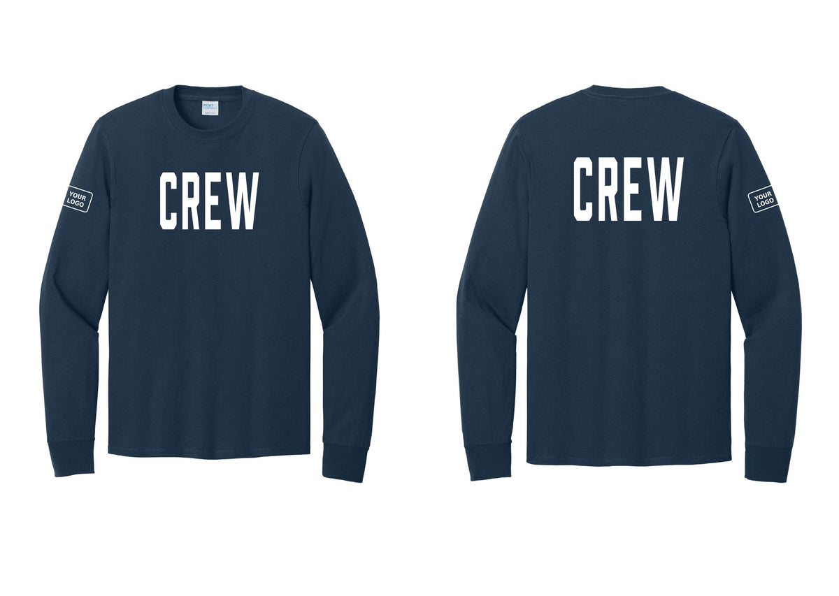 NYC Factory Custom Work Crew Uniform Cotton Long Sleeve Tee with Your Logo (Classic) - Front + Back + Your Logo Sleeve - Navy