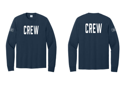 NYC Factory Custom Work Crew Uniform Cotton Long Sleeve Tee with Your Logo (Classic) - Front + Back + Your Logo Sleeve - Navy