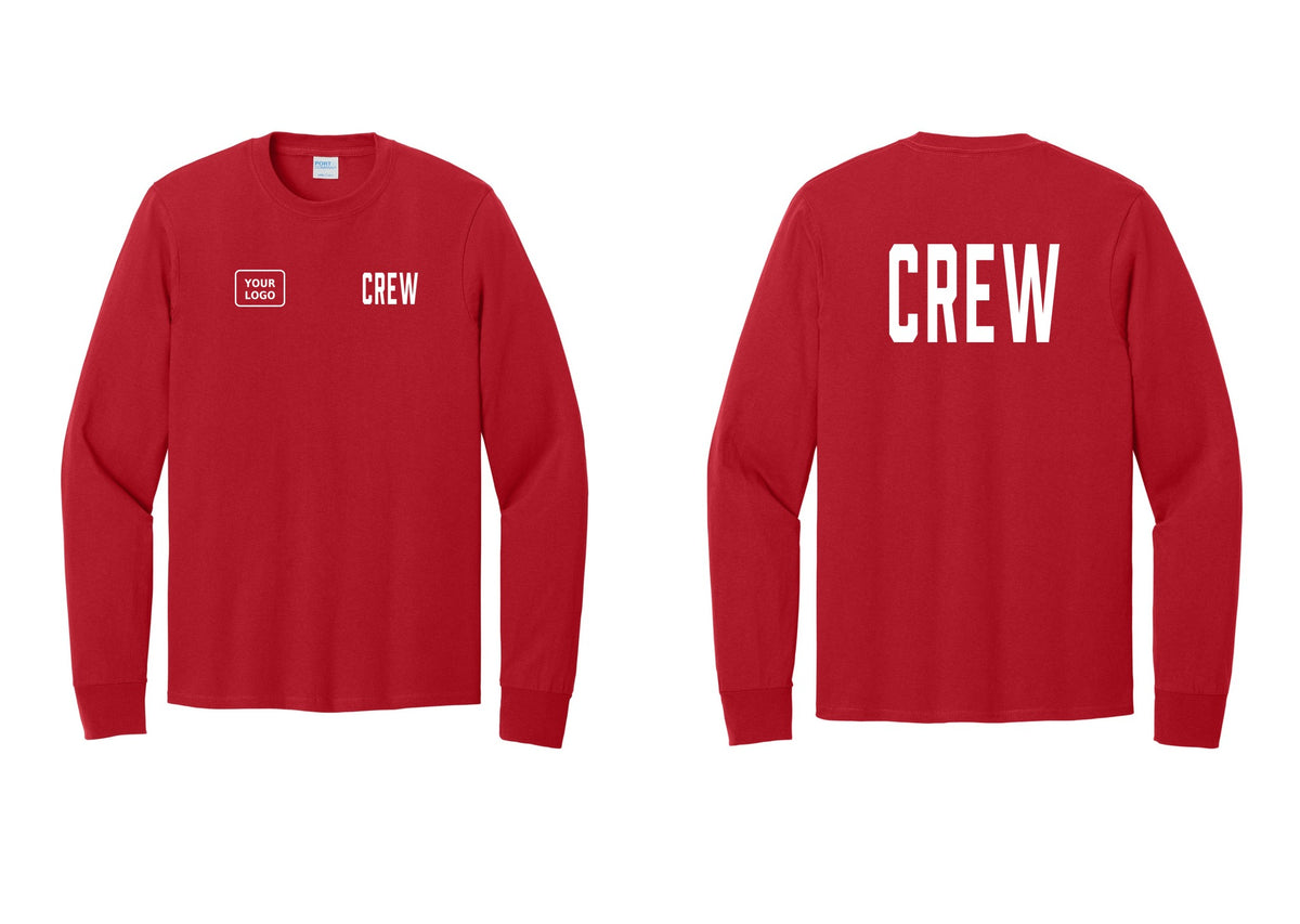 NYC Factory Custom Work Crew Uniform Cotton Long Sleeve Tee with Your Logo (Classic) - CREW + Your Logo + Back - Red