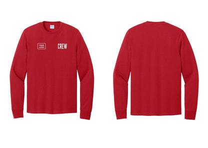 NYC Factory Custom Work Crew Uniform Cotton Long Sleeve Tee with Your Logo (Classic) - CREW + Your Logo - Red
