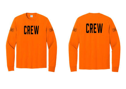 NYC Factory Custom Work Crew Uniform Cotton Long Sleeve Tee with Your Logo (Classic) - Front + Back + Your Logo Sleeves - Safety Orange