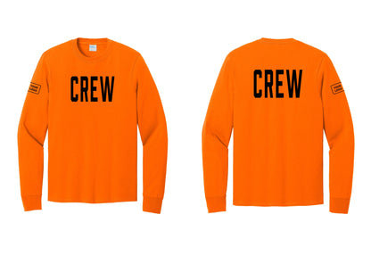NYC Factory Custom Work Crew Uniform Cotton Long Sleeve Tee with Your Logo (Classic) - Front + Back + Your Logo Sleeve - Safety Orange