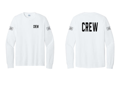 NYC Factory Custom Work Crew Uniform Cotton Long Sleeve Tee with Your Logo (Classic) - Chest + Back + Your Logo Sleeves - White