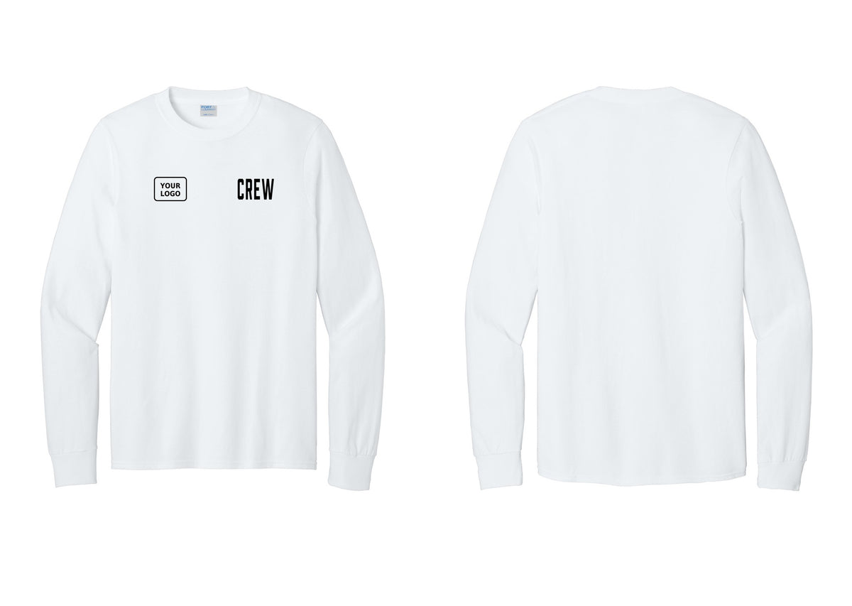 NYC Factory Custom Work Crew Uniform Cotton Long Sleeve Tee with Your Logo (Classic) - CREW + Your Logo - White