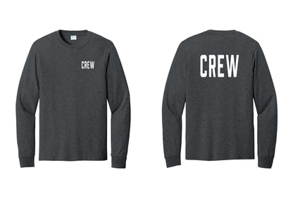 NYC Factory Crew Cotton Long Sleeve T-Shirt for Event Staff & Production Teams (Classic) - Chest + Back - Dark Heather Grey