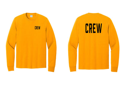 NYC Factory Crew Cotton Long Sleeve T-Shirt for Event Staff & Production Teams (Classic) - Chest + Back - Gold