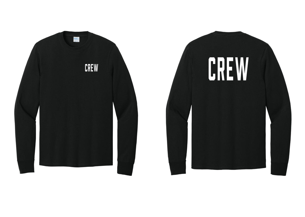 NYC Factory Crew Cotton Long Sleeve T-Shirt for Event Staff & Production Teams (Classic) - Chest + Back - Black