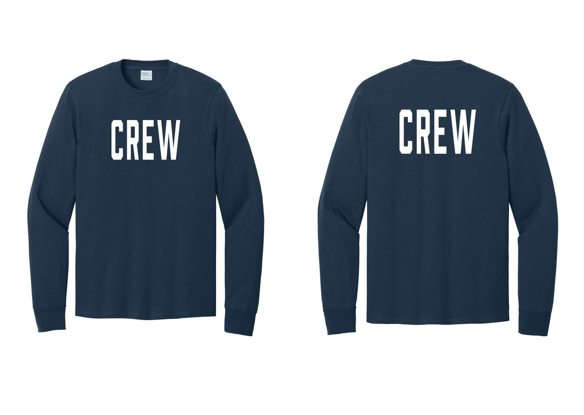 NYC Factory Crew Cotton Long Sleeve T-Shirt for Event Staff & Production Teams (Classic) - Front + Back - Navy