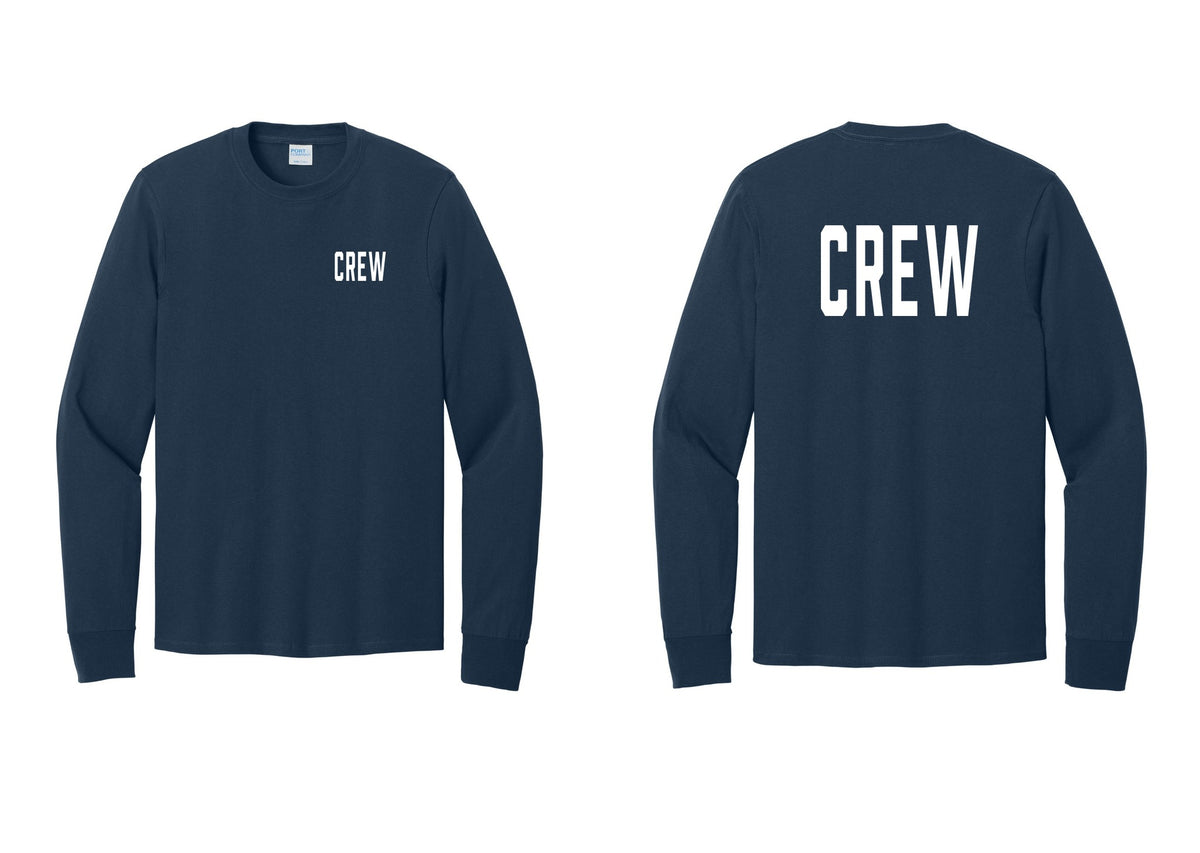 NYC Factory Crew Cotton Long Sleeve T-Shirt for Event Staff & Production Teams (Classic) - Chest + Back - Navy