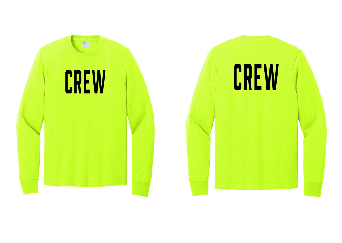 NYC Factory Crew Cotton Long Sleeve T-Shirt for Event Staff & Production Teams (Classic) - Front + Back - Safety Green