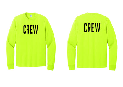NYC Factory Crew Cotton Long Sleeve T-Shirt for Event Staff & Production Teams (Classic) - Front + Back - Safety Green