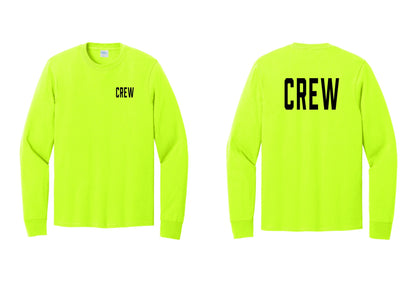 NYC Factory Crew Cotton Long Sleeve T-Shirt for Event Staff & Production Teams (Classic) - Chest + Back - Safety Green