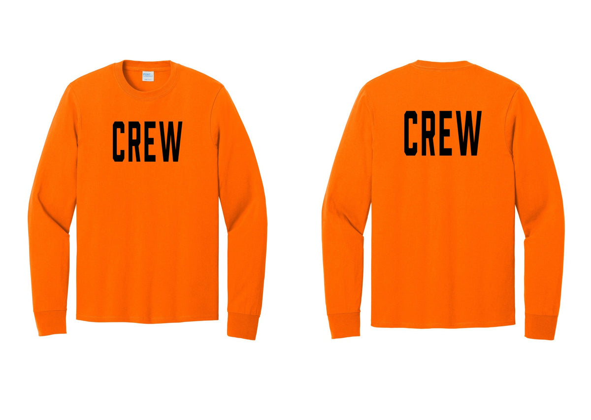 NYC Factory Crew Cotton Long Sleeve T-Shirt for Event Staff & Production Teams (Classic) - Front + Back - Safety Orange