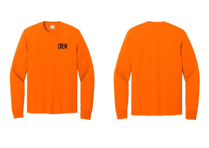 NYC Factory Crew Cotton Long Sleeve T-Shirt for Event Staff & Production Teams (Classic) - Chest Only - Safety Orange